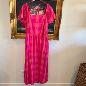 Lane Bryant Pink Buffalo Plaid Flutter Sleeve Maxi Dress with Pockets Size 16